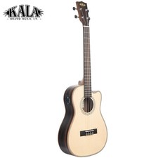 Kala Solid Spruce Top Striped Ebony Cutaway Baritone Acoustic Electric Ukulele