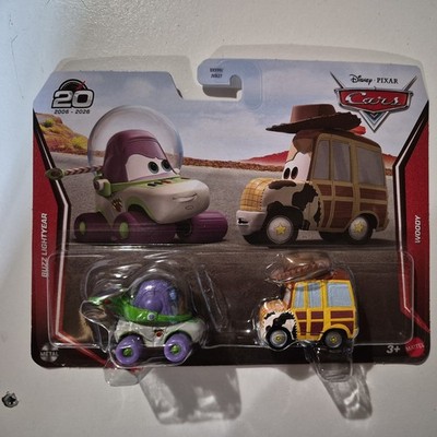 2026 DISNEY PIXAR CARS 2-CAR PACKAGE BUZZ LIGHTYEAR & WOODY 20 YEAR CELEBRATION