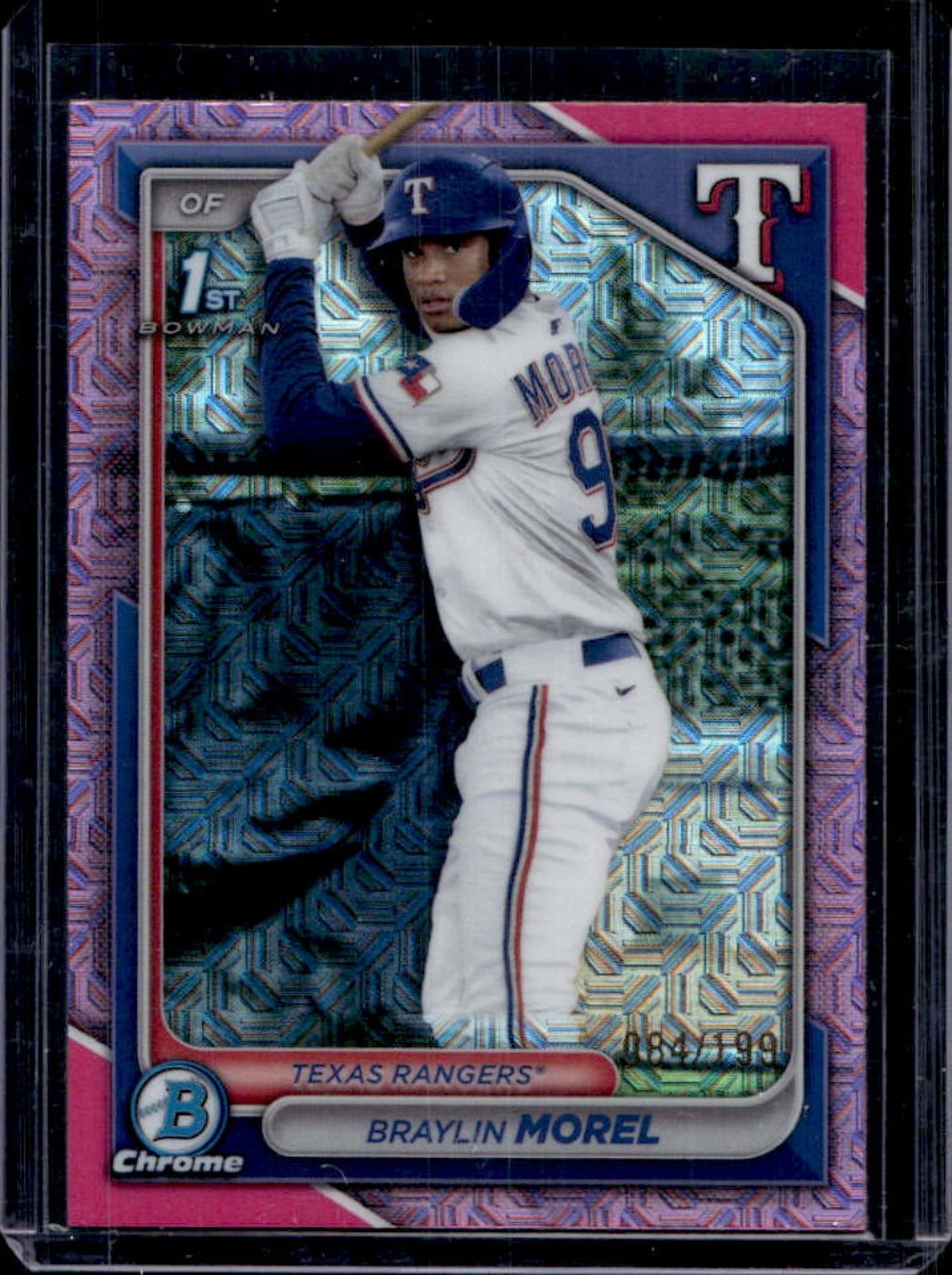 2024 Bowman Chrome Braylin Morel Mega Box Pink Refractor 1st #/199 Rangers