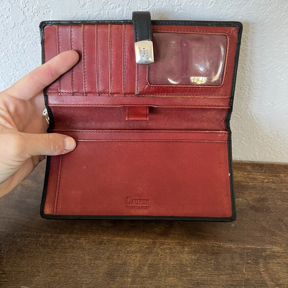 Lauren Ralph Lauren Vintage Black Leather Checkbook Secretary Clutch Wallet - Image 4 of 4