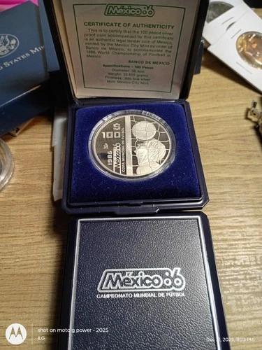 1985-Mo Mexico Proof 100 Pesos World Cup in Box and COA