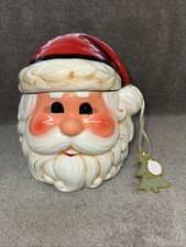 Holly & Joy By Market Finds Hand Painted Santa Ceramic Cookie Jar Canister