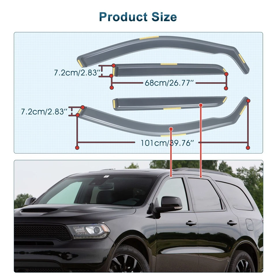 Para Dodge Durango 2011-2024 Viseras de ventana en canal Ventilación Protectores de lluvia Deflectores Foto 4 de 4