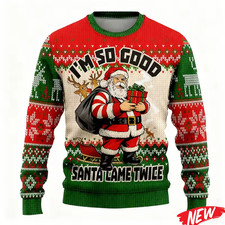 Red Green Santa Ugly Jumper, Naughty Xmas Pullover, Reindeer, Holiday Joke Top