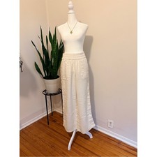 Aerie Womens 100 Cotton Cream Wide Leg Pants Embroidered Trim Cream Large