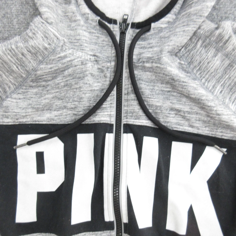 ROSA Victoria's Secret Sudadera con Capucha para Mujer XS Gris Negro Cremallera Completa Deletrear Sudadera Foto 4 de 4