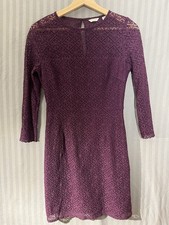 Jack Wills Women 3/4 Sleeve Lace Purple Knee Length Lined Dress UK 8