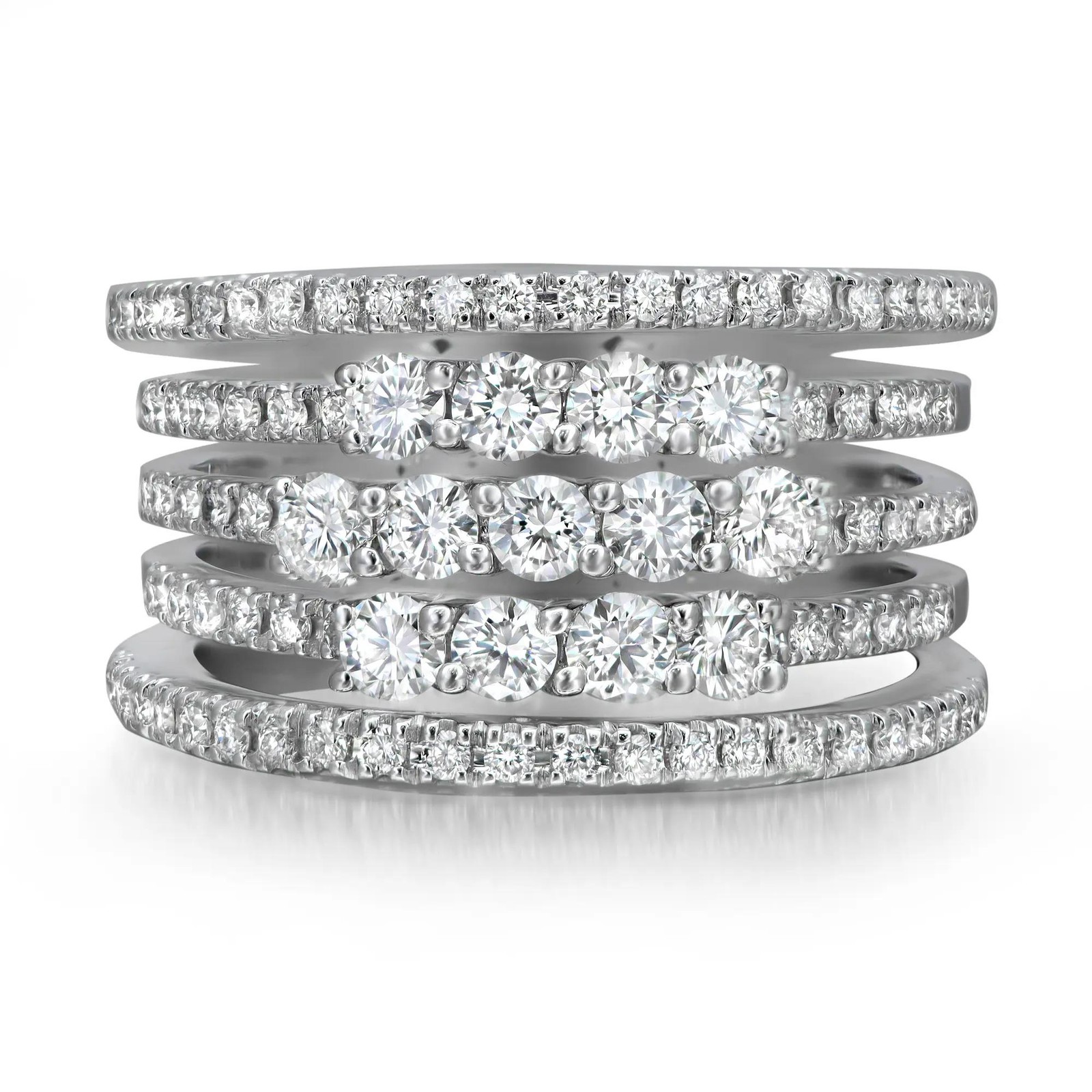 Многополосное кольцо с бриллиантом круглой огранки Damiani, Белое золото 18 карат, 1,48 Карат, Размер 7,25