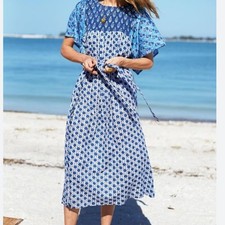 Emerson Fry Basalie Midi Dress in Patchwork Blues S