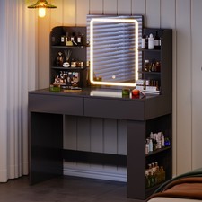 Schminktisch Schminktisch mit LED-Spiegel 2 Schubladen Schlafzimmer