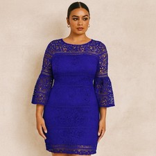 Lauren Ralph Lauren Womens Blue Lace Sheath dress Womens 4 Bell Sleeve Cocktail