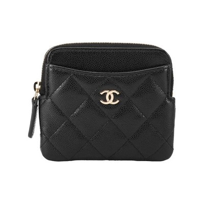 CHANEL Double C Logo Handbag Card Bag Wallet Women's 4.3x0.7x4 in