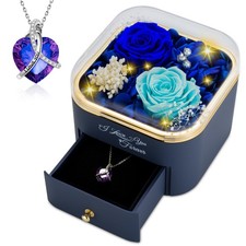 Preserved Rose with Heart Necklace, Eternal Real Rose Jewelry Box Gifts for M...