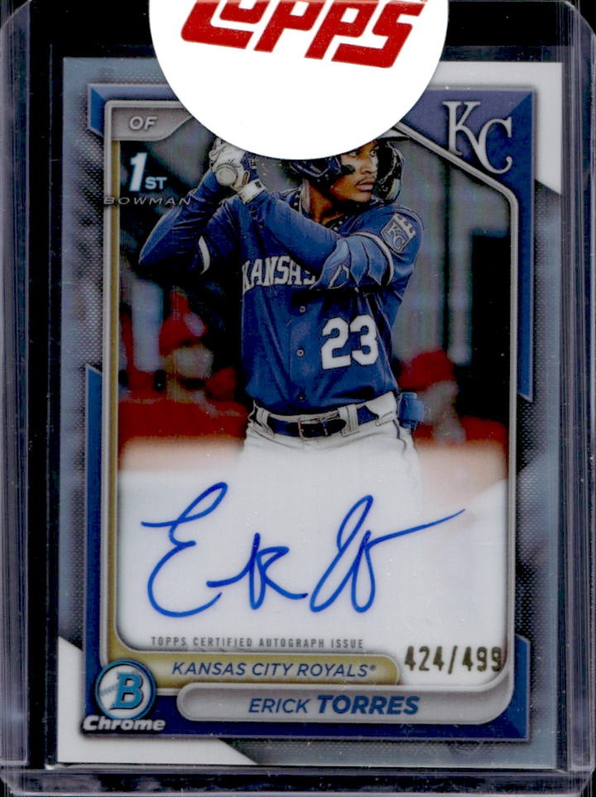 2024 Bowman Erick Torres Chrome Auto Refractor 1st Prospect #/499 Royals