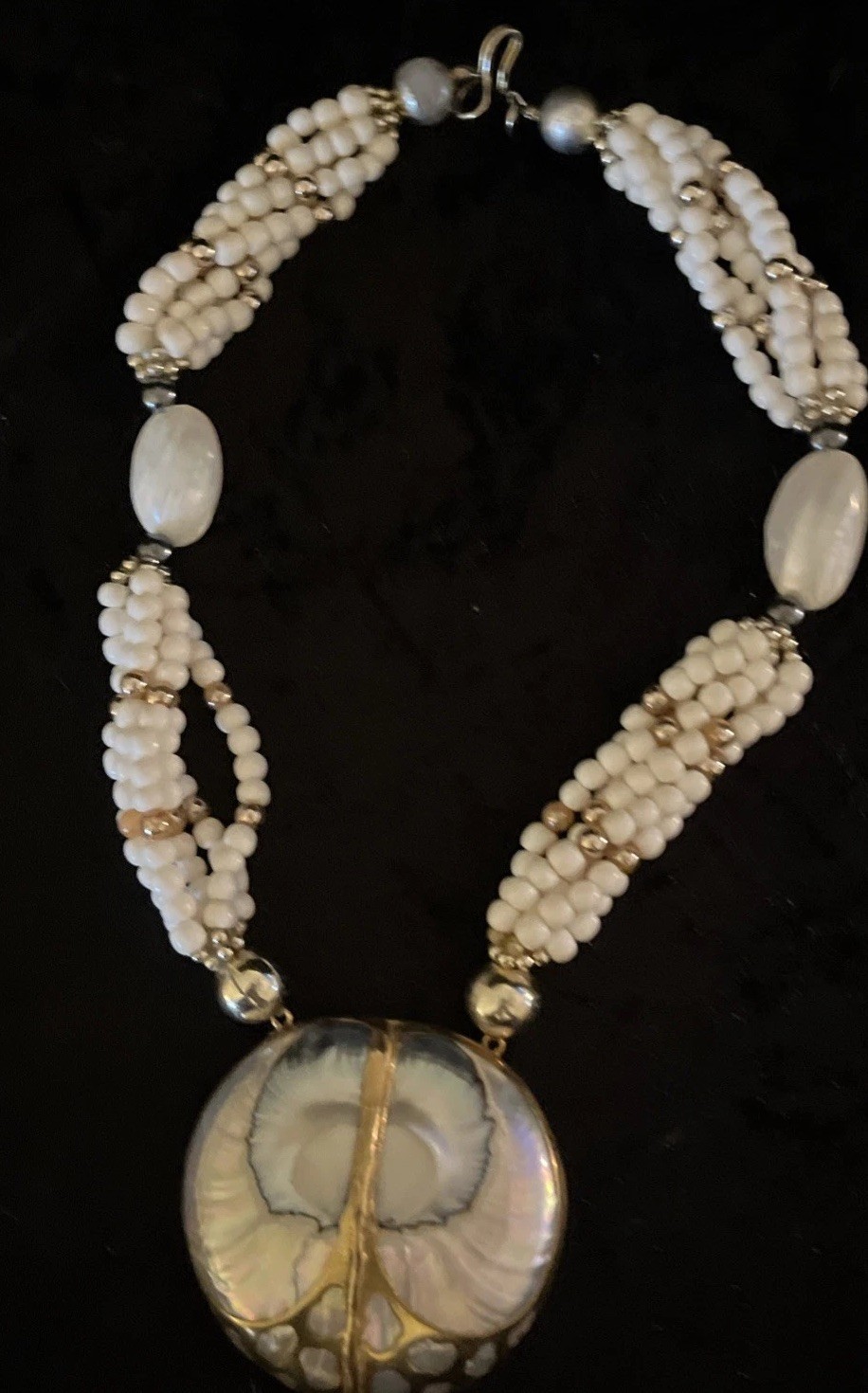 Abalone Shell Statement Necklace, Choker, Iridesc… - image 1