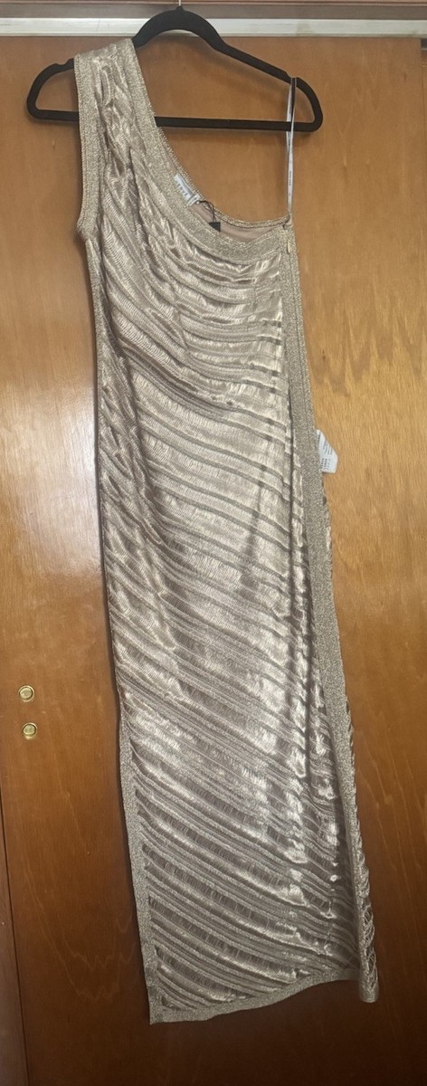 Herve Leger Paris Gold Metallic One Shoulder Bodycon Dress Long Sleeveless  XS | eBay