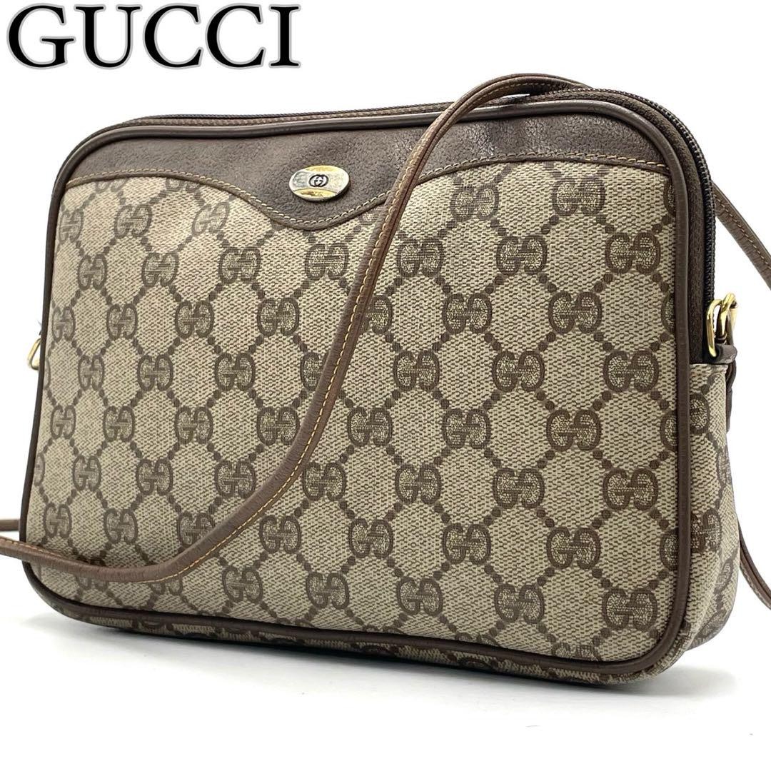 GUCCI GG Monogram Brown PVC Shoulder Bag with Interlocking Logo