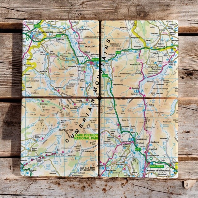The OS Map Ceramic Four Coaster Set - Lake District National Park