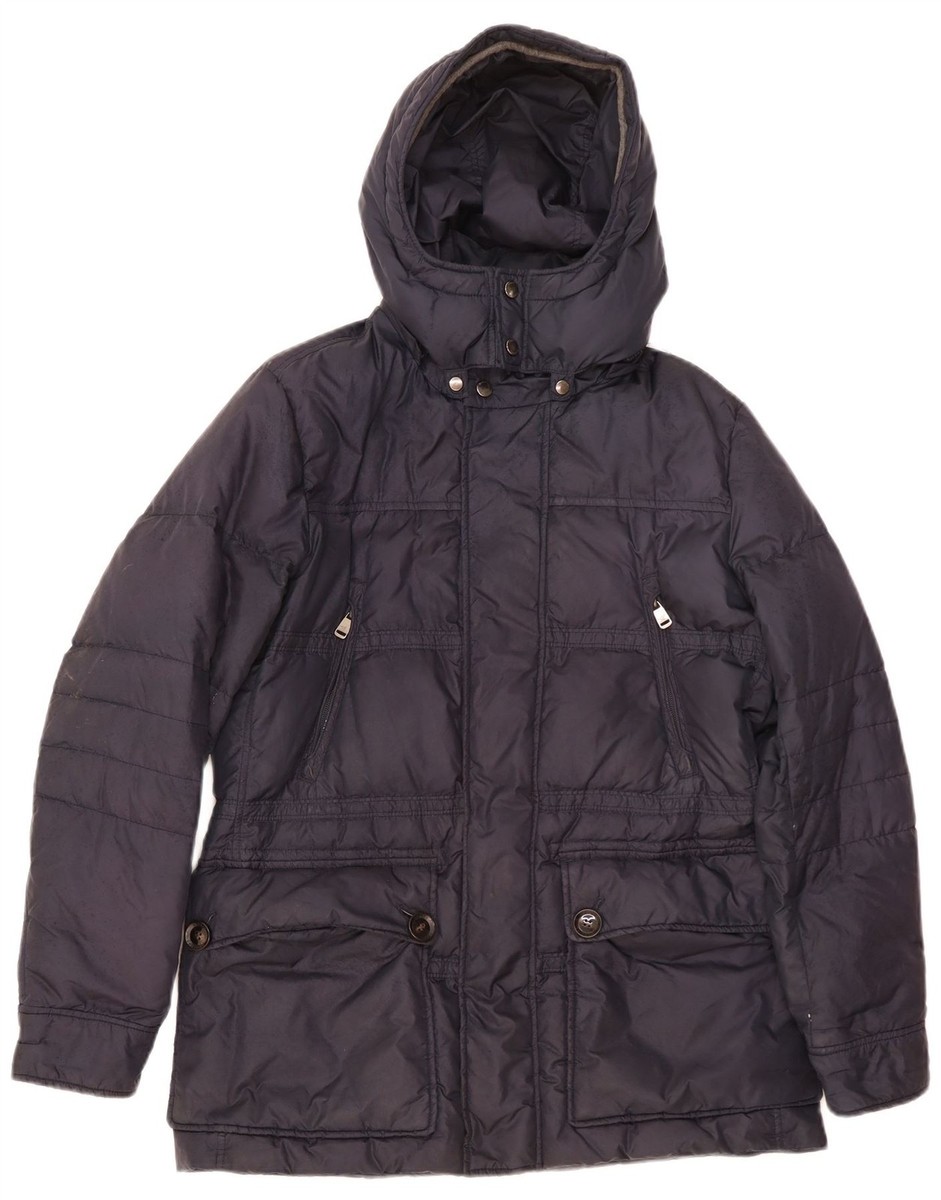 48 奇跡のデッド 80s Henry Cottons Half Coat Henry Cottons Mens Hooded Padded Jacket IT 48 Medium Navy Blue