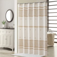 62x72 Seville Fabric Shower Curtain, Beige Tan, Waterproof, Narrow Stall