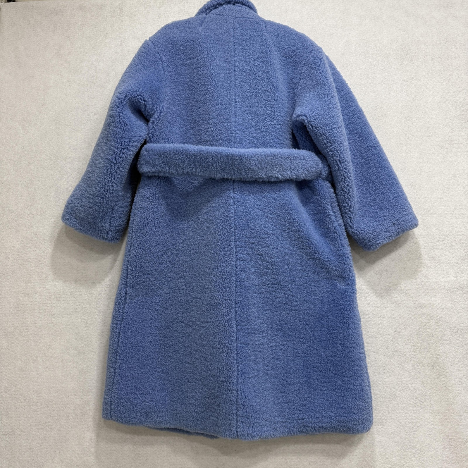 A.L.C. Coat Womens Large Blue Faux Fur Teddy Long Belted Overcoat Shawl Collar image 9