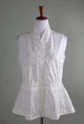 AKRIS PUNTO $650 Sleeveless Polka Dot Cotton Cinch Waist Shirt Top Size US 10