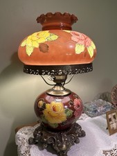 Vintage Floral Glass Globe Table Lamp, Metal ...