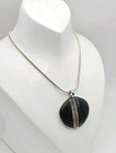 Sterling Silver Vintage Onyx & Abalone Split Pendant Necklace 22" — photo 3