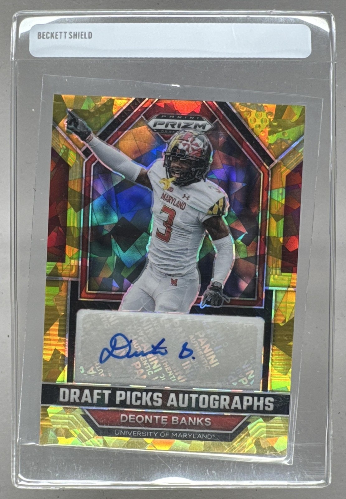 Deonte Banks Panini Prizm Draft Picks Draft Picks Autographs #DPADBA Gold Ice