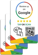 Google Review Tap Cards by TapFive 3-Pack NFC + QR Instant Business Boost