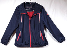 Tommy Hilfiger Windbreaker Jacket Womens M Navy Blue Full Zip Hooded Mesh Lined