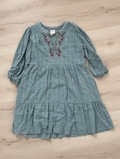 Knox Rose Boho Embroidered Cotton Dress, Size Small, Light Blue Tiered