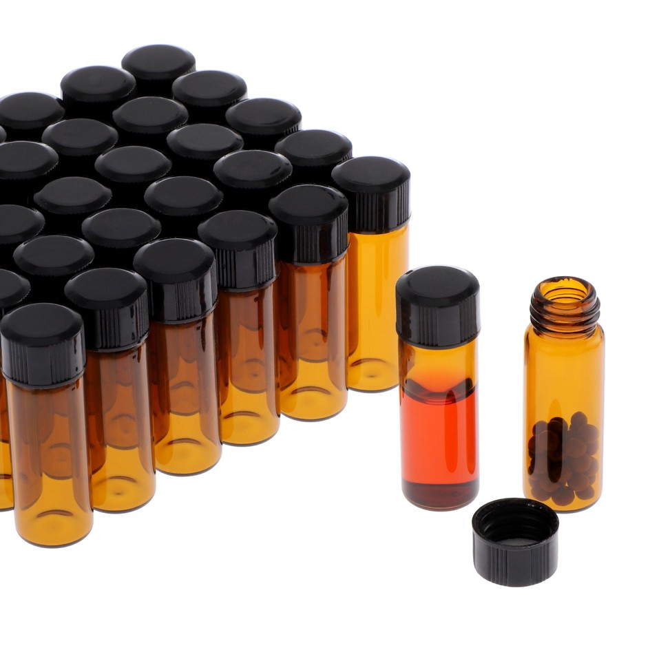 100pcs 4ml Glass Vials with Screw Caps Amber Liquid Sample Vials Small ...