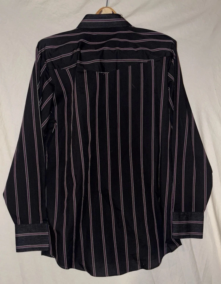 Camisa de Vaquero Ely Cattleman Western Negra a Rayas Perla A Presión Para Hombre Mediana Foto 3 de 4