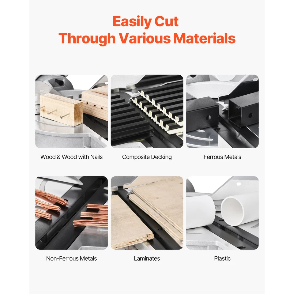 Sierra ingleteadora compuesta deslizante hoja de 10 pulgadas motor de 15 amperios con cable doble bisel 60 dientes Foto 4 de 4