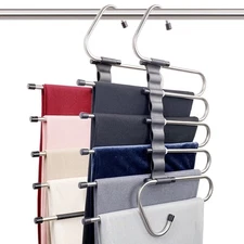 Space Saving Pants Hangers 2 Pack Multi-Layer Rack Organizer with Clips