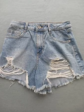 Rewash Women Denim Shorts Size 3 Blue Distressed Cotton Frayed Hem