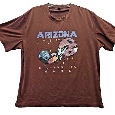 ROMWE T-Shirt Mens Size L Brown Arizona Space Mission to Mars 1982 Graphic print