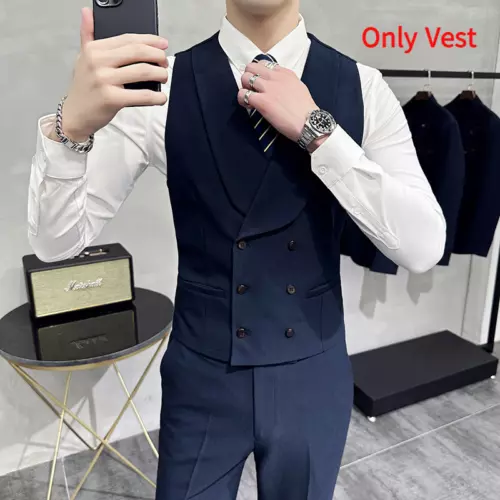 Herren Anzug-Weste schmal Hochzeit Business zweireihig formell Revers Weste Tops - Bild 15 von 22