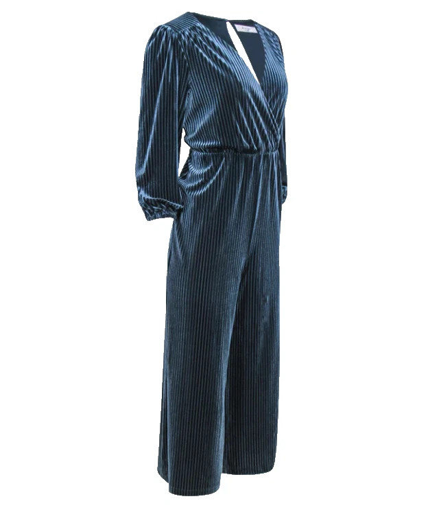 Anthropologie Velvet Jumpsuit Womens M Ali & Jay Ribbed Wide Leg Belted RP$170 - Image 2 of 4
