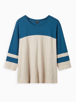 Torrid Cotton Jersey Lace Back Colorblock Varsity Tee Blue 2 2X 18 20 #A99735