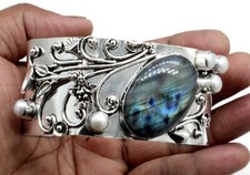 Bracciale Gioielli Gemme Labradorite Argento Sterling 925 Misura-ADJ