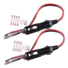 2x 12V Car Fused Cigarette Lighter Male Plug Adapter 16AWG w/ LED Indicator New
