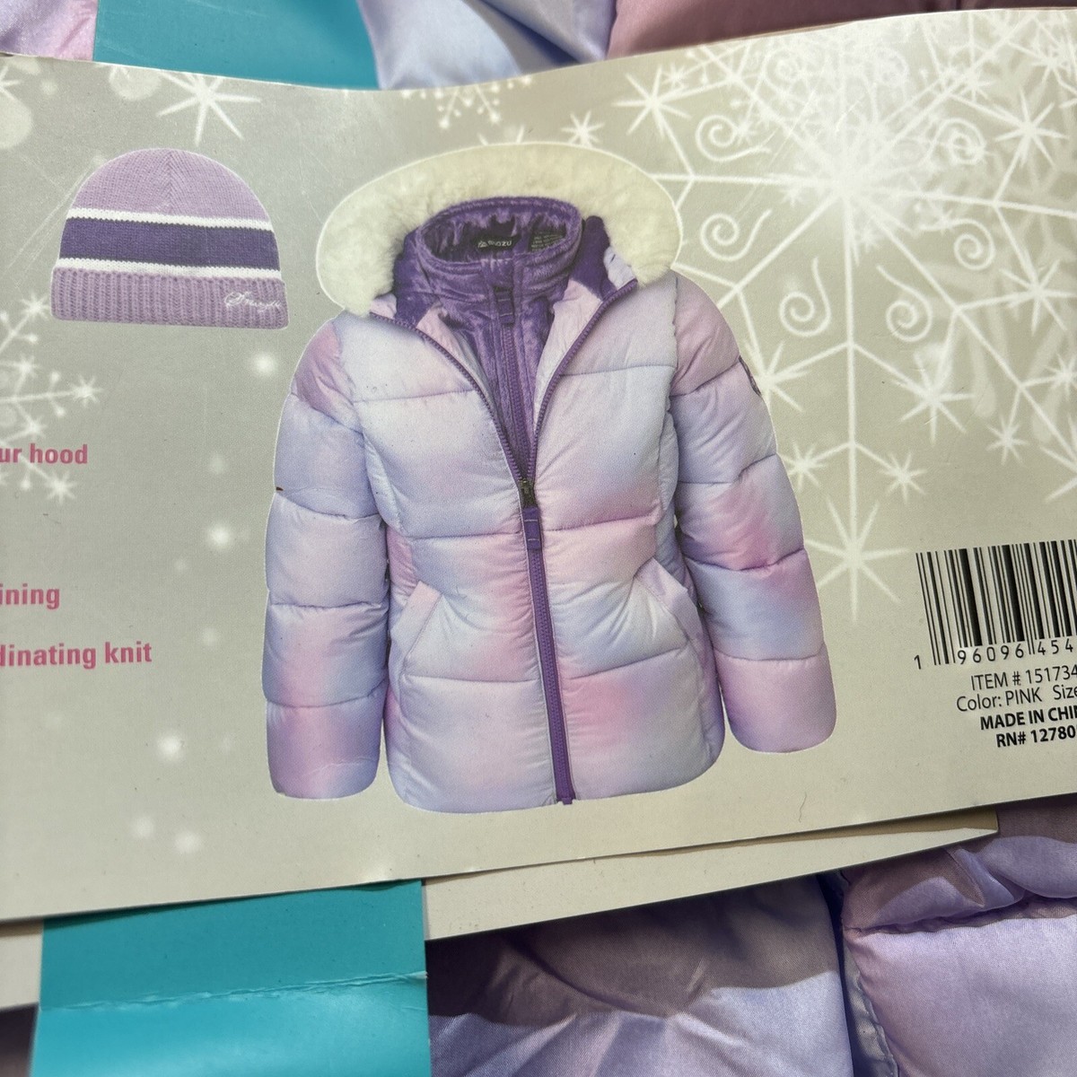 Snozu Girls' Kids Jacket with Hat Purple 4T
