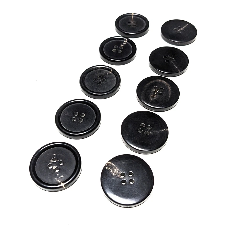 A Lot of 10 Genuine Horn Buttons for Suit, Jacket, Blaze 4-Hole Flat Black - Image 3 of 4