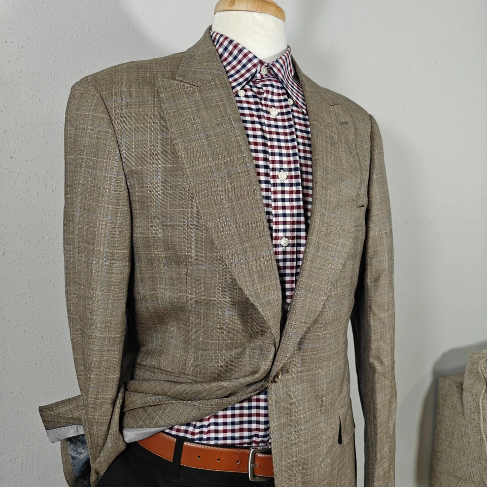 Casaco esportivo masculino Apollo King blazer botão único marrom xadrez anos 150 lã pico 42R - Imagem 3 de 4