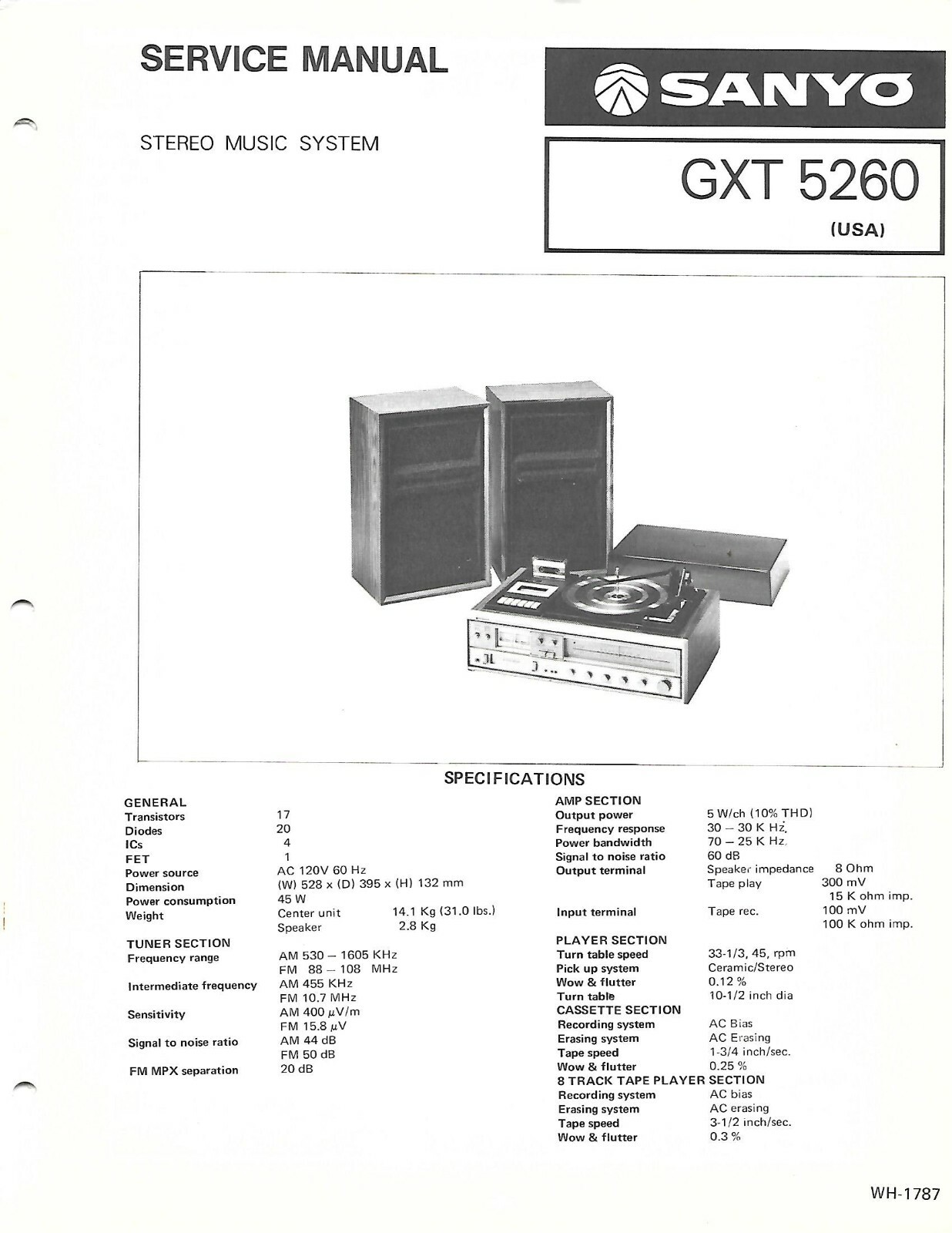 SANYO GXT5260 STEREO MUSIC SYSTEM FACTORY REPAIR SERVICE MANUAL ENGLISH