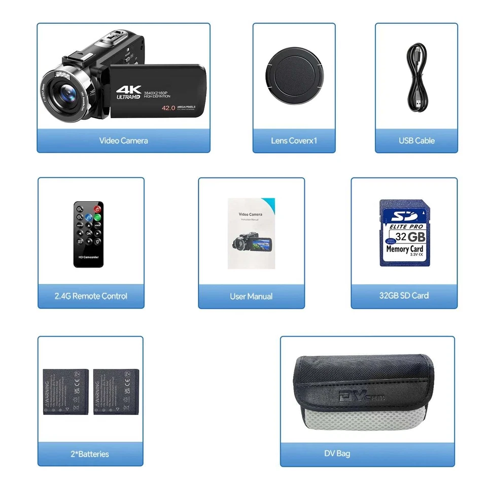 Videokamera 4K 30FPS Camcorder UHD 42MP Webcam Kamera LED mit 18X Digitalzoom - Bild 4 von 4