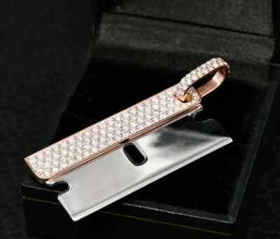 1CT Round Cut Lab Created Diamond Men's Razor Blade Pendant 14K Rose Gold Plated