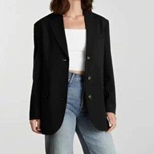 Everlane The 80s Blazer Padded Shoulder Oversized Single Breasted Work Black 00